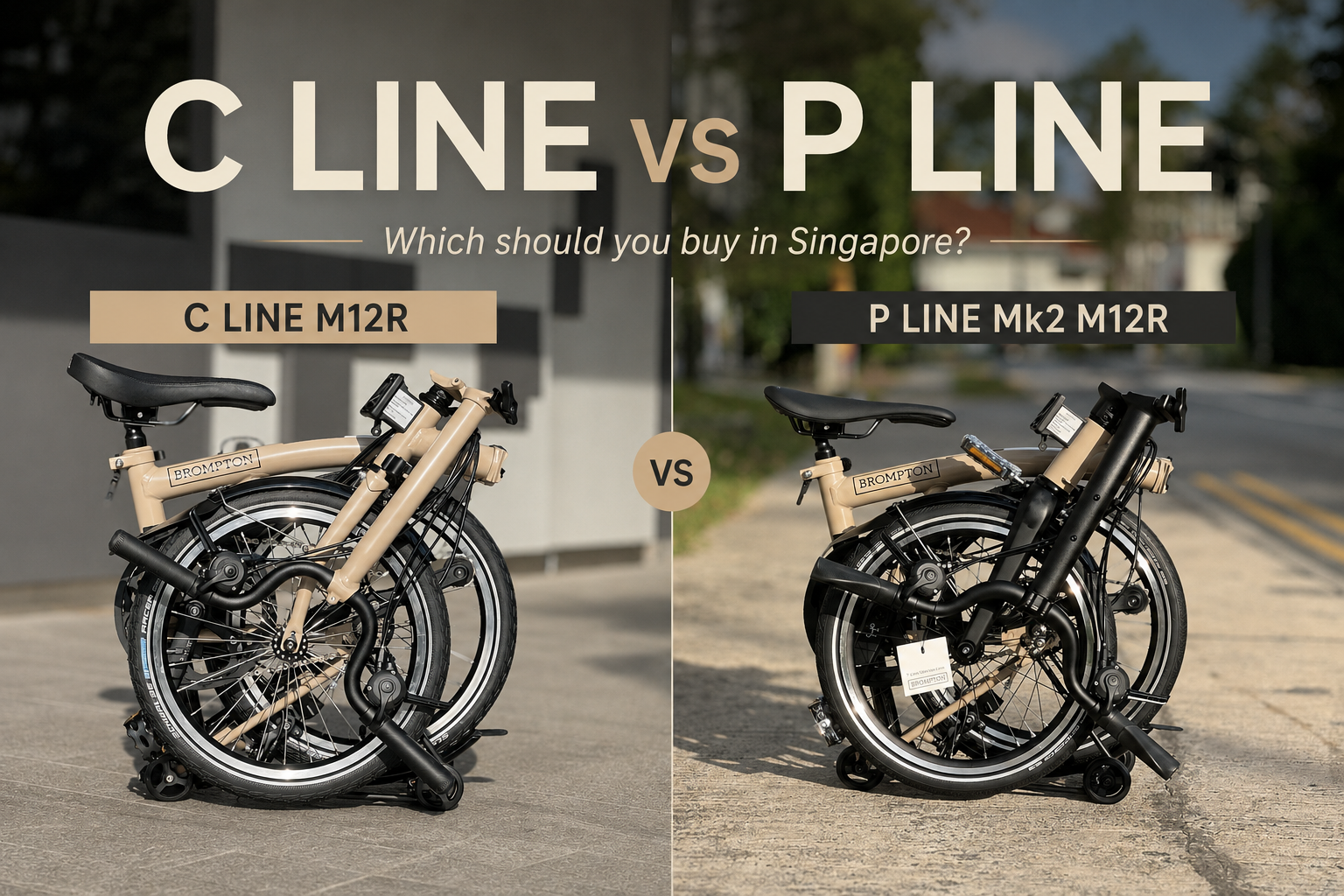 Brompton C Line and P Line folding bicycles compared in Singapore
