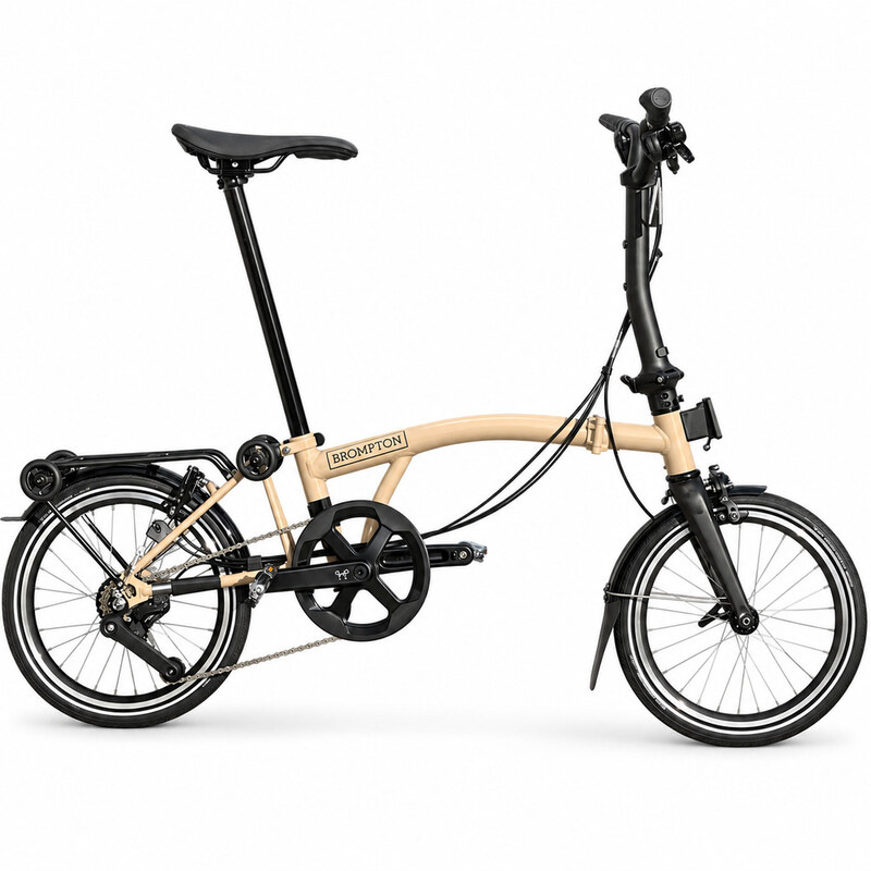 Brompton P Line Mk2 M12R 12-speed Dune Sand on white background