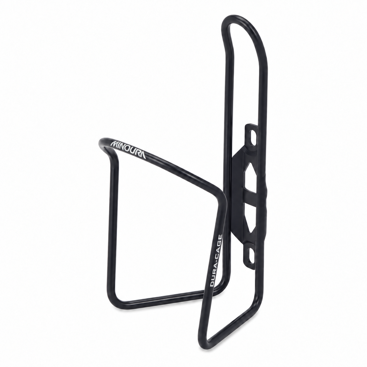 Black anodized Minoura Dura-Cage AB100-4.5 bottle cage on a white background