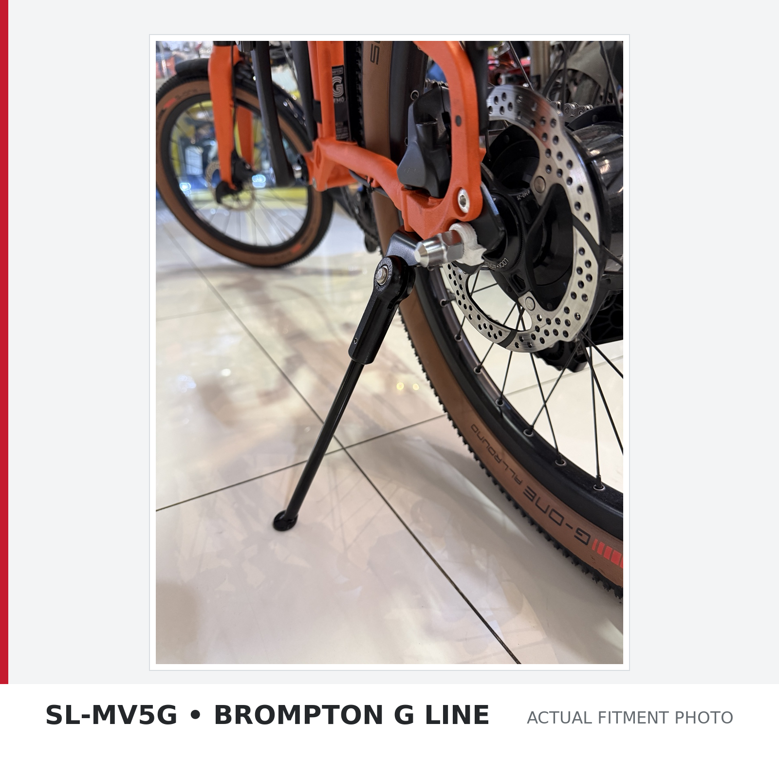 Minoura SL-MV5G kickstand installed on a Brompton G Line