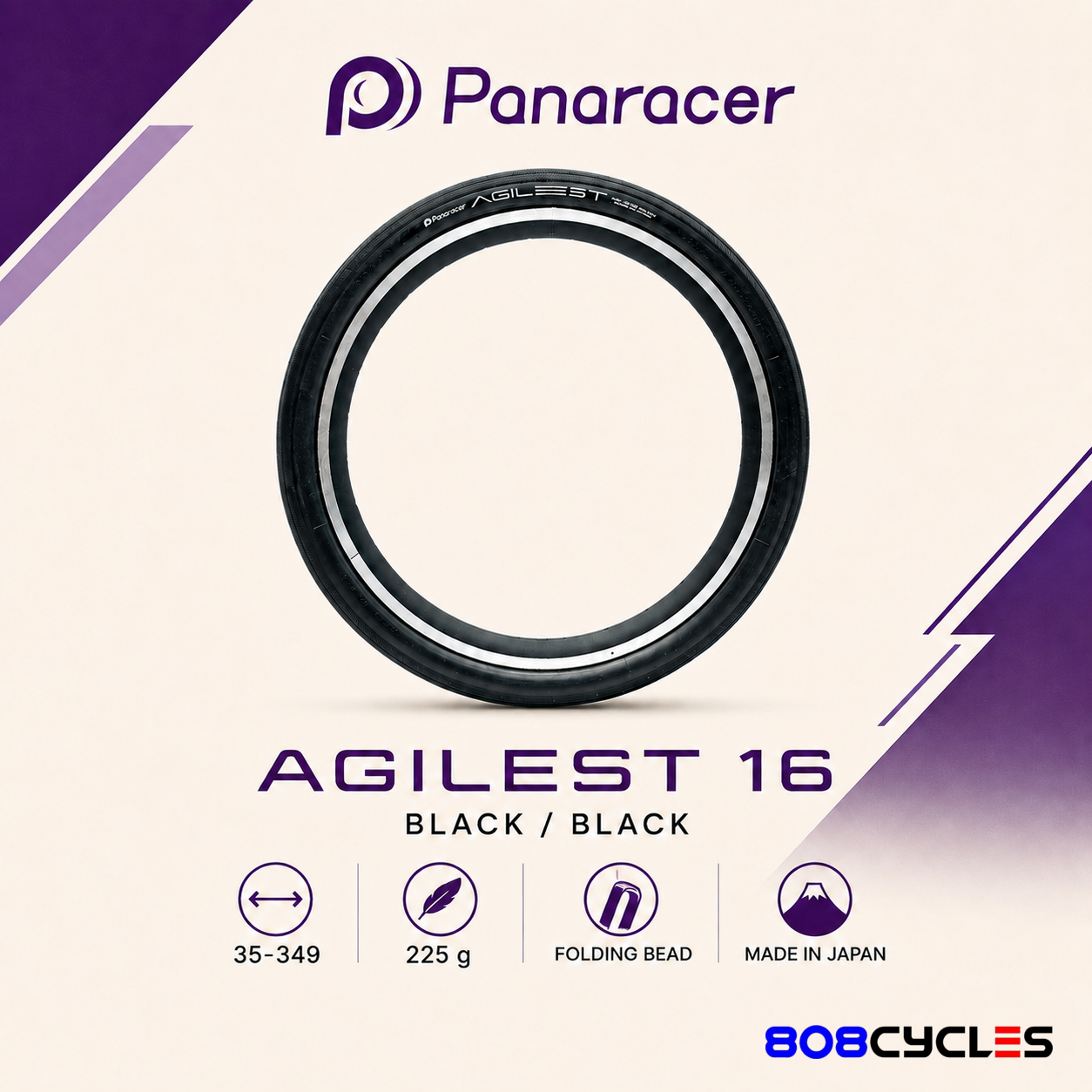 Panaracer AGILEST 16 35-349 Black/Black folding tyre specifications – 808 Cycles
