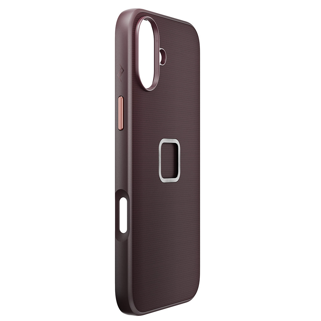 Peak Design fabric case for iPhone 16 Plus in Eclipse, angled view 1