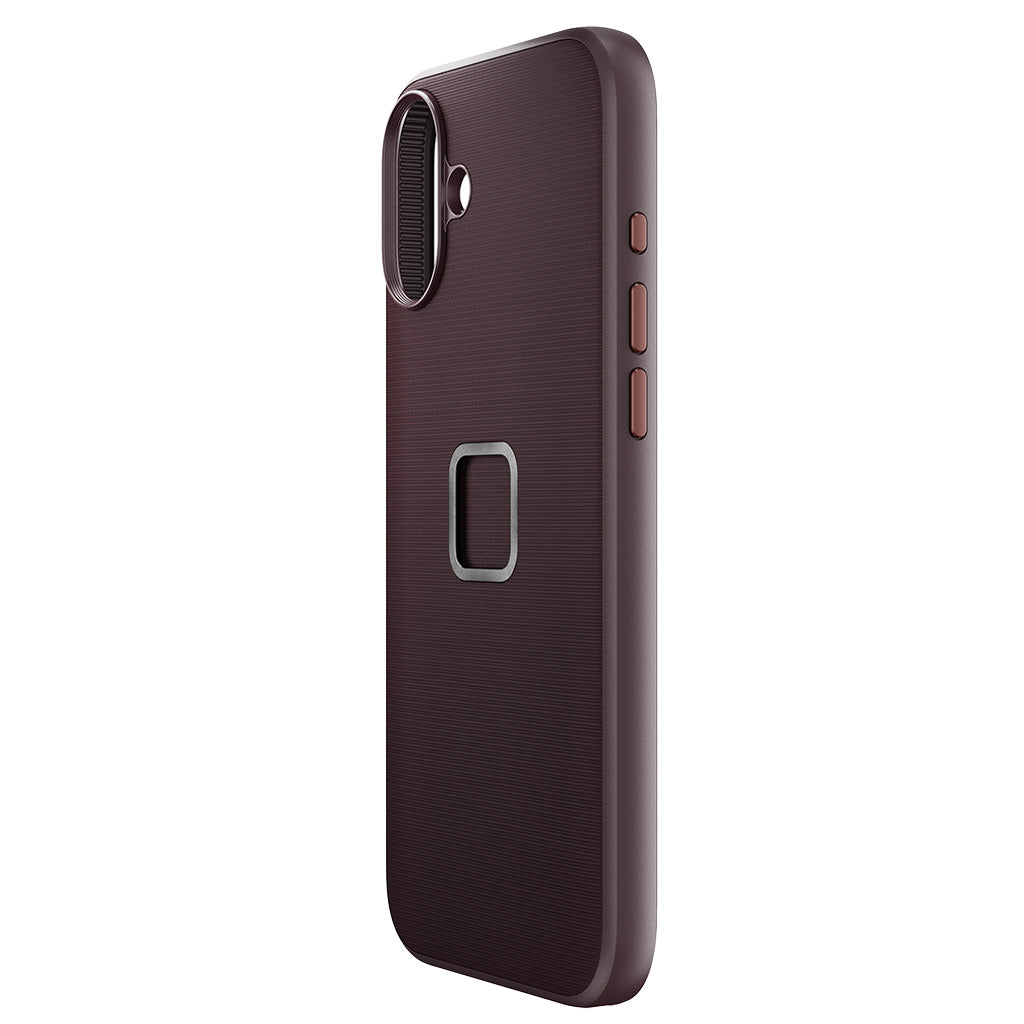 Peak Design fabric case for iPhone 16 Plus in Eclipse, angled view 2