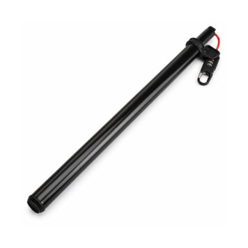 Black Brompton Cafe Lock Q103889 extended seatpost with integrated combination lock and red cable on a white background.