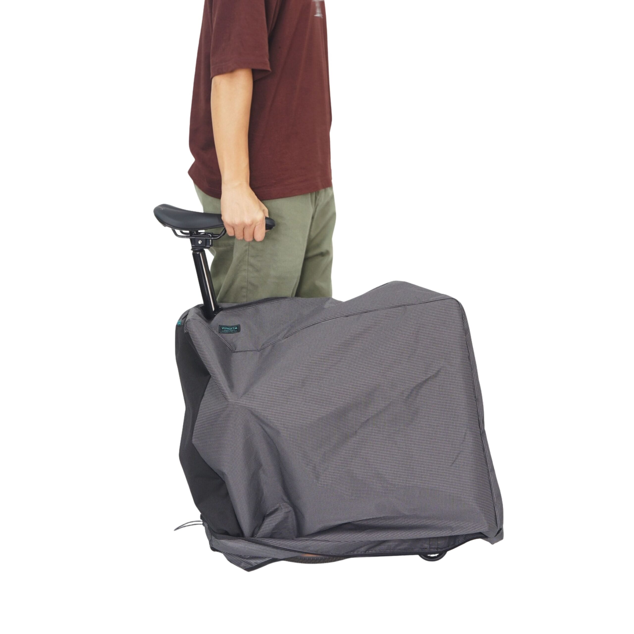 Folded Brompton G Line enclosed by Vincita Invisibility Ripstop Black cover; bicycle not included.