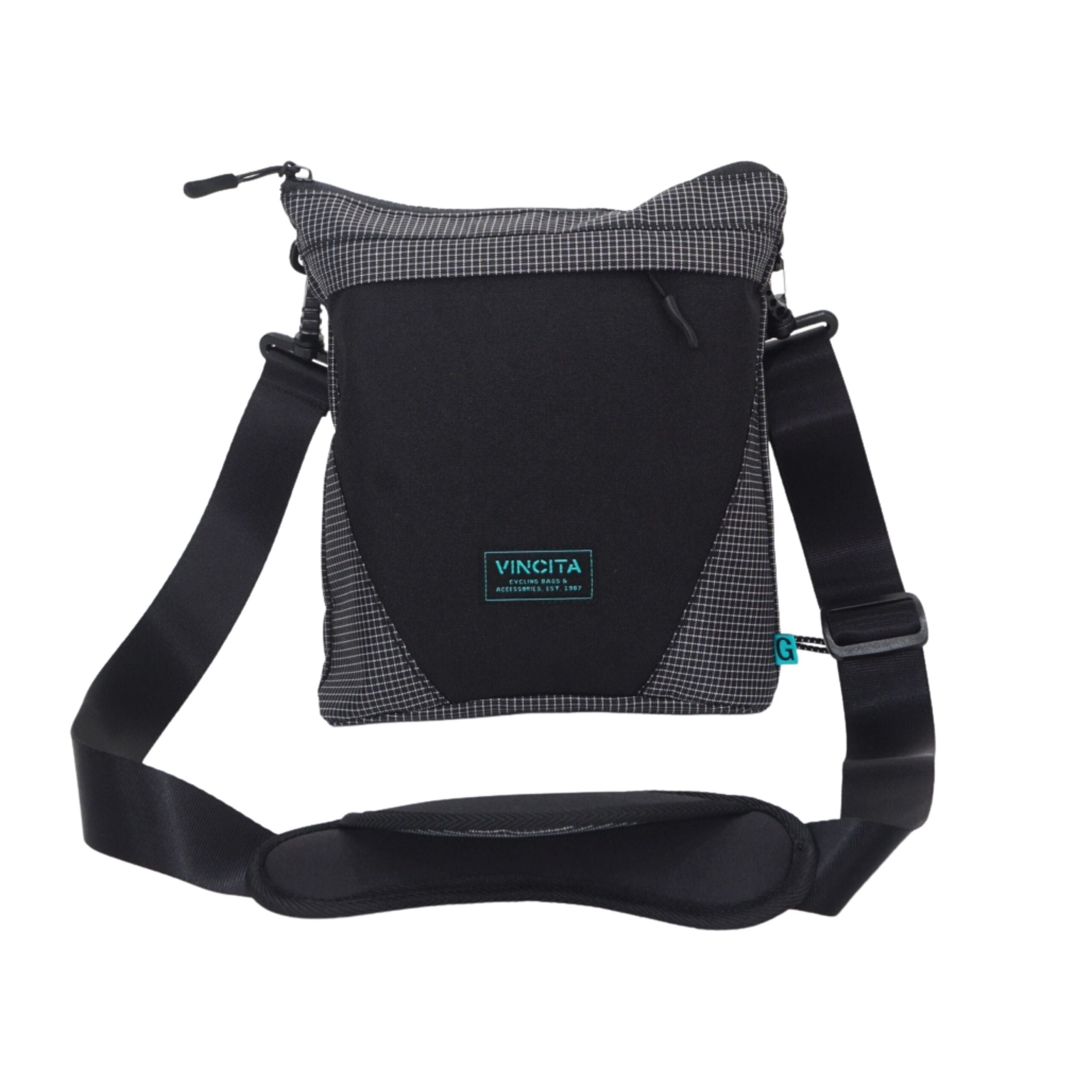 Vincita Invisibility handlebar storage bag with shoulder strap in Ripstop Black for Brompton G Line.